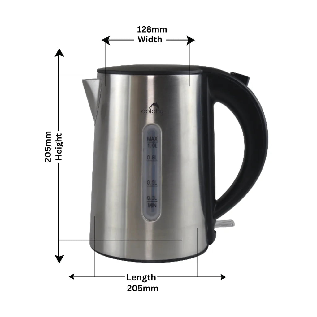 1.0L Brushed Silver Stainless Steel Kettle - Appliances >