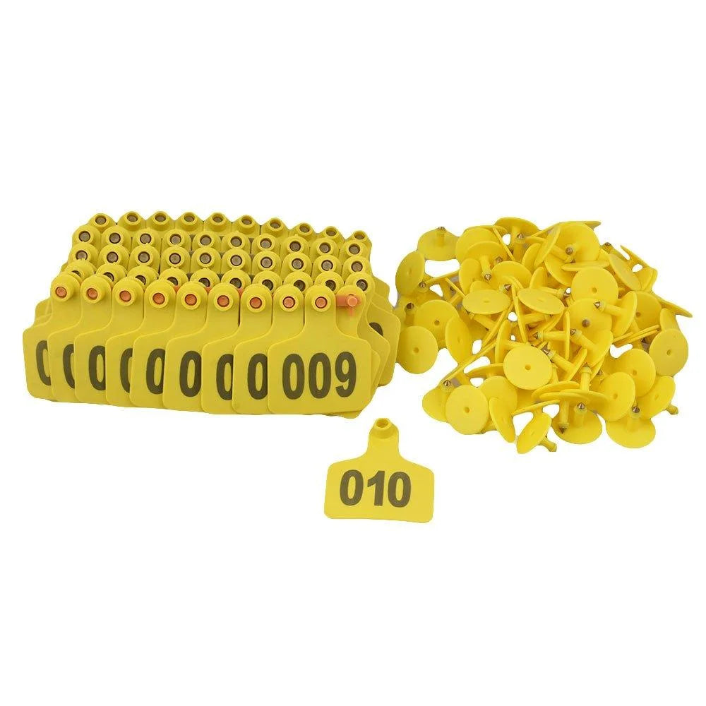 1-100 Cattle Number Ear Tag 6x7cm Set -Medium Yellow Cow