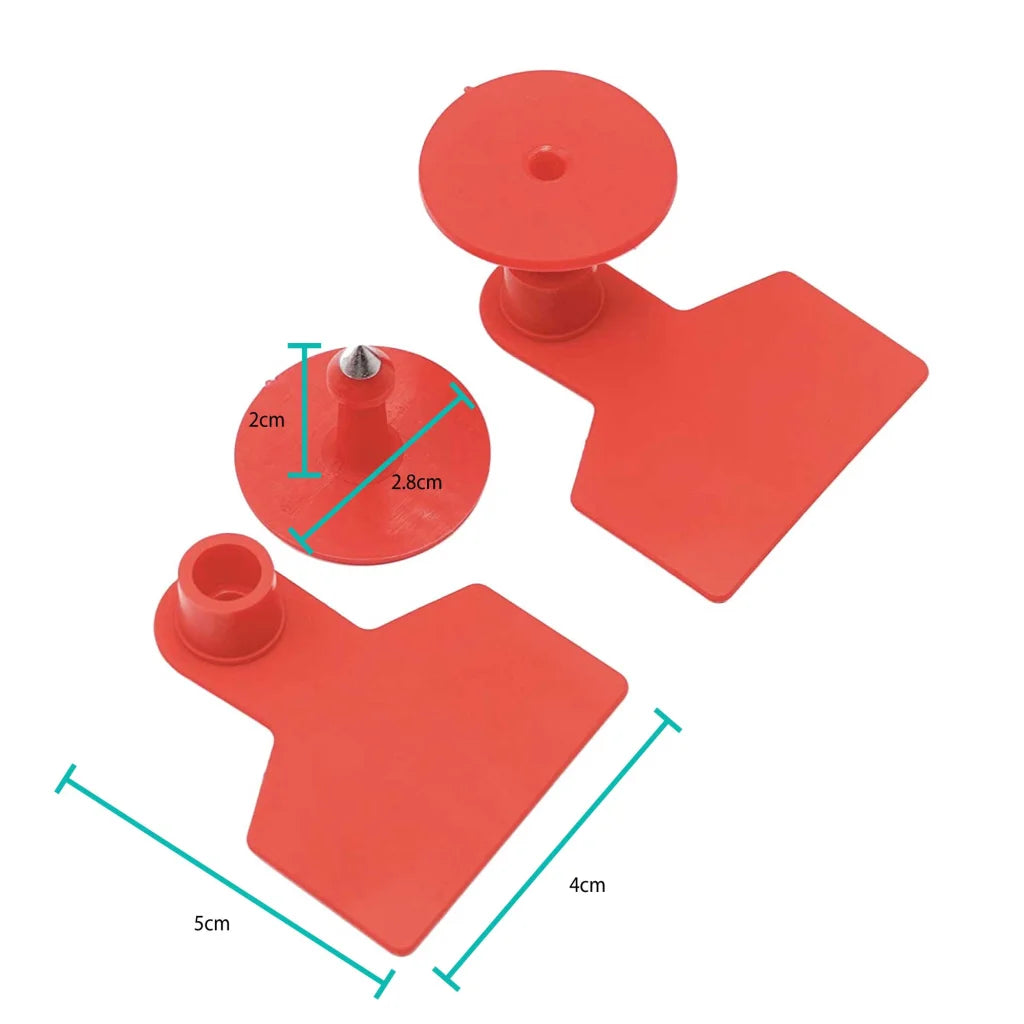 1-100 Cattle Number Ear Tags 5x4cm Set - Small Red Pig Goat