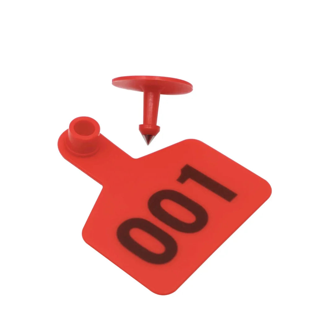 1-100 Cattle Number Ear Tags 5x4cm Set - Small Red Pig Goat