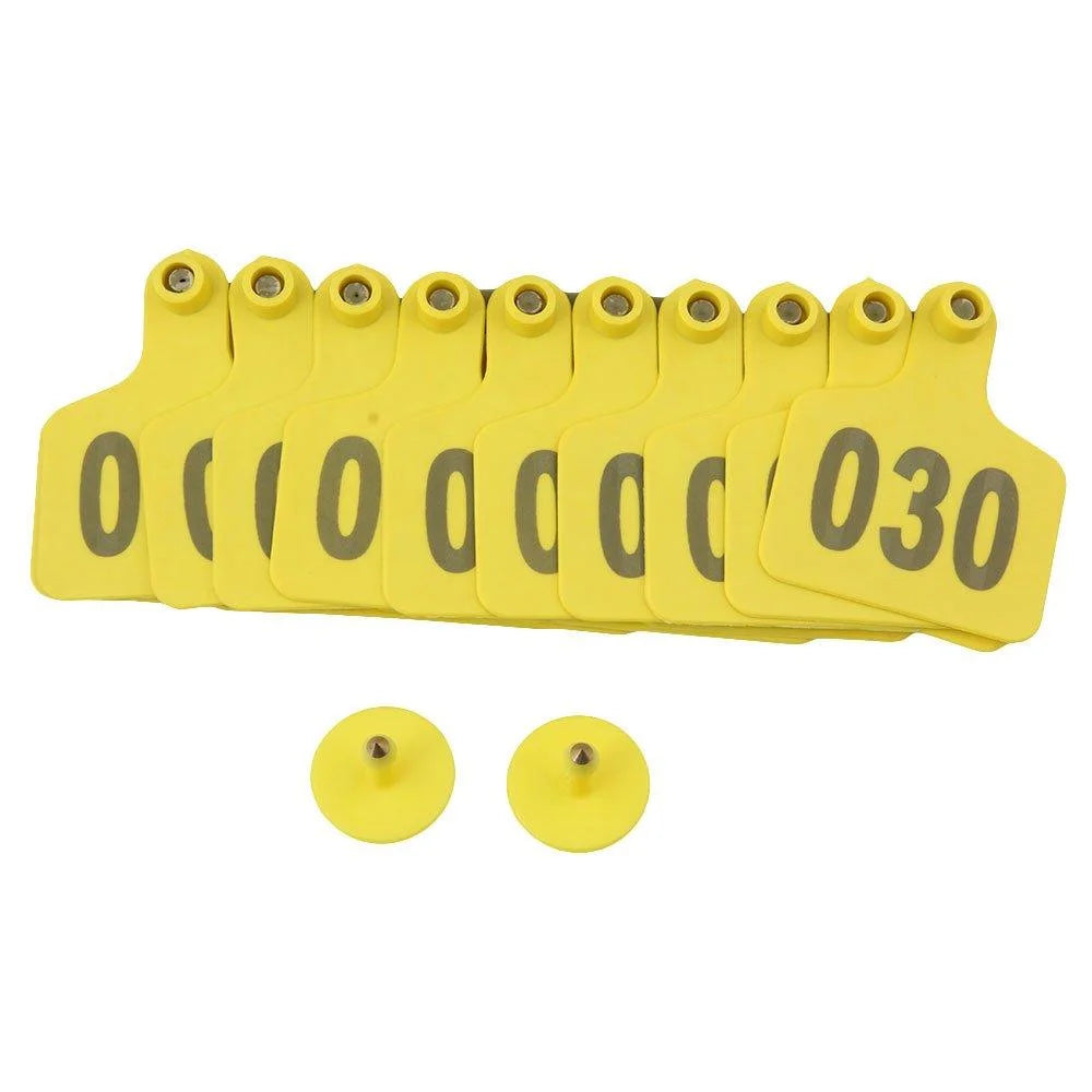 Yellow 5x4cm cattle number ear with handles, panels and accessory pieces