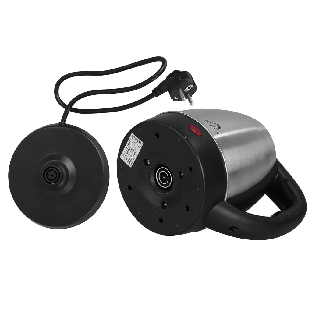 Silver steel 2l stainless electric kettle with matching accessories and clear item layout