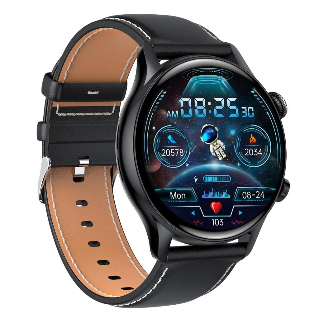 1.36 Inch Amoled Screen Leather Strap Smart Watch Support