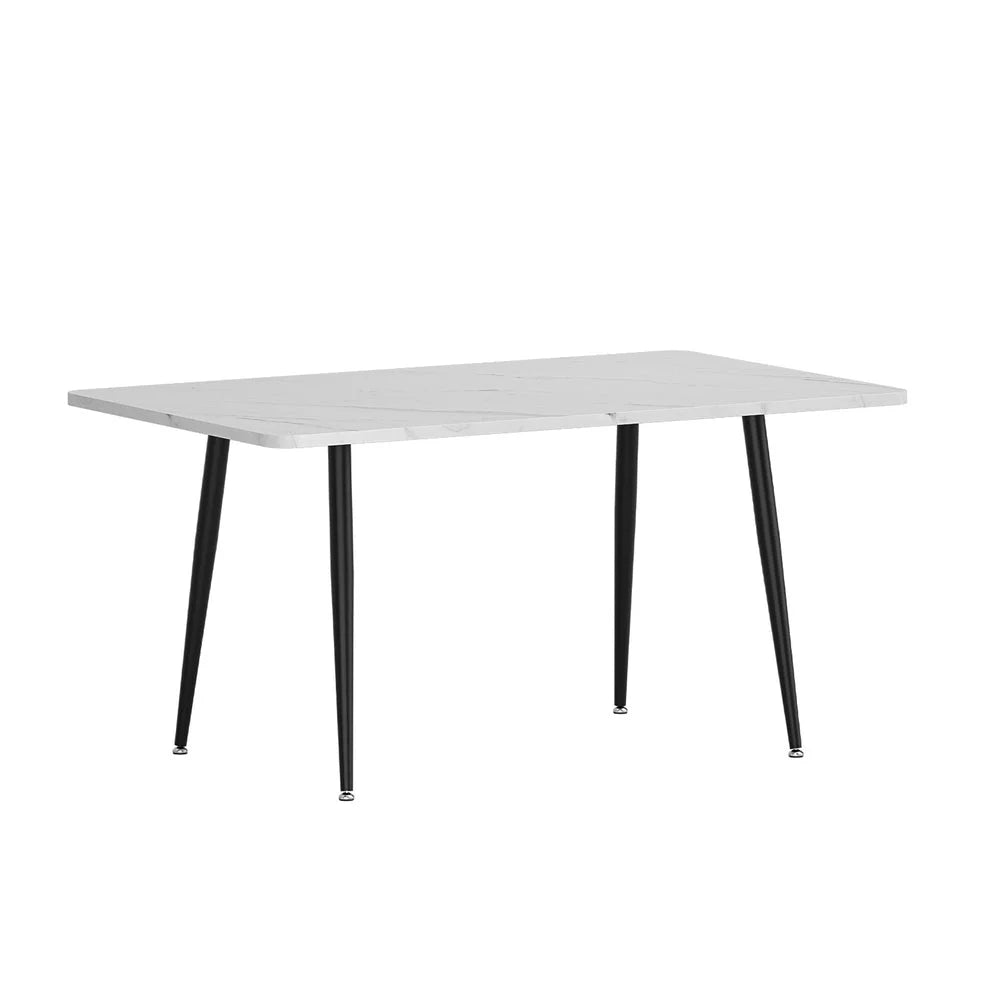 Marble 5m dining table set with glass tabletop and black steel frame