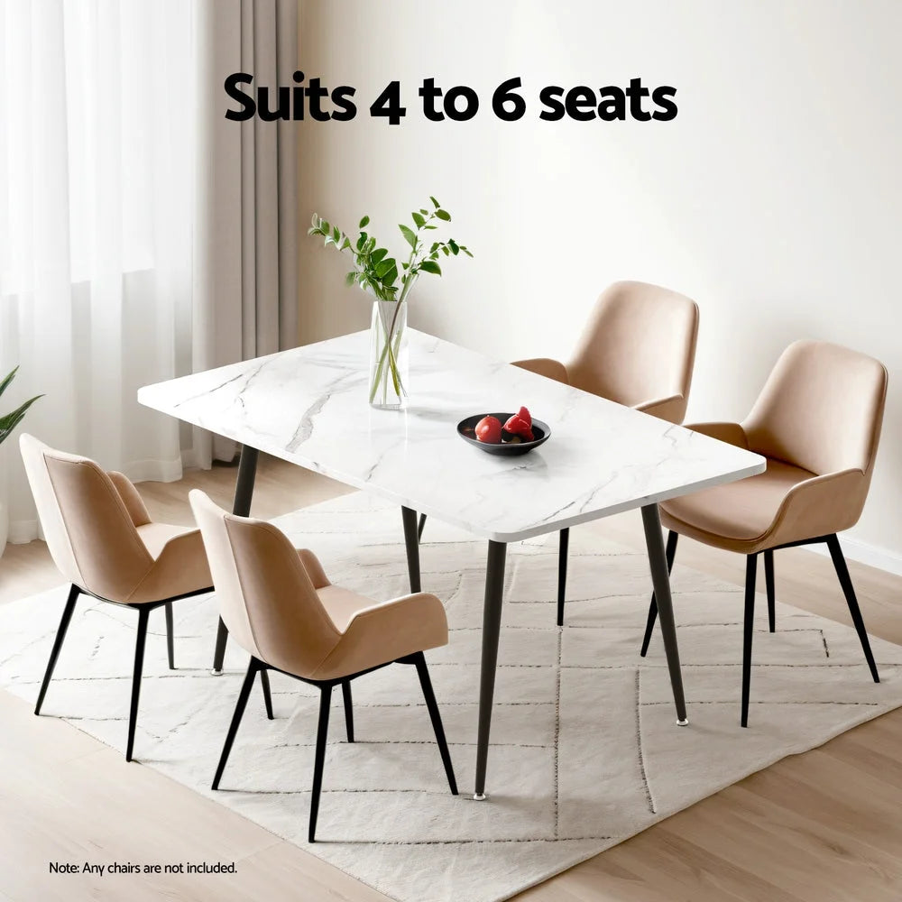 Marble 5m dining table set with marble-effect table surface and metal legs