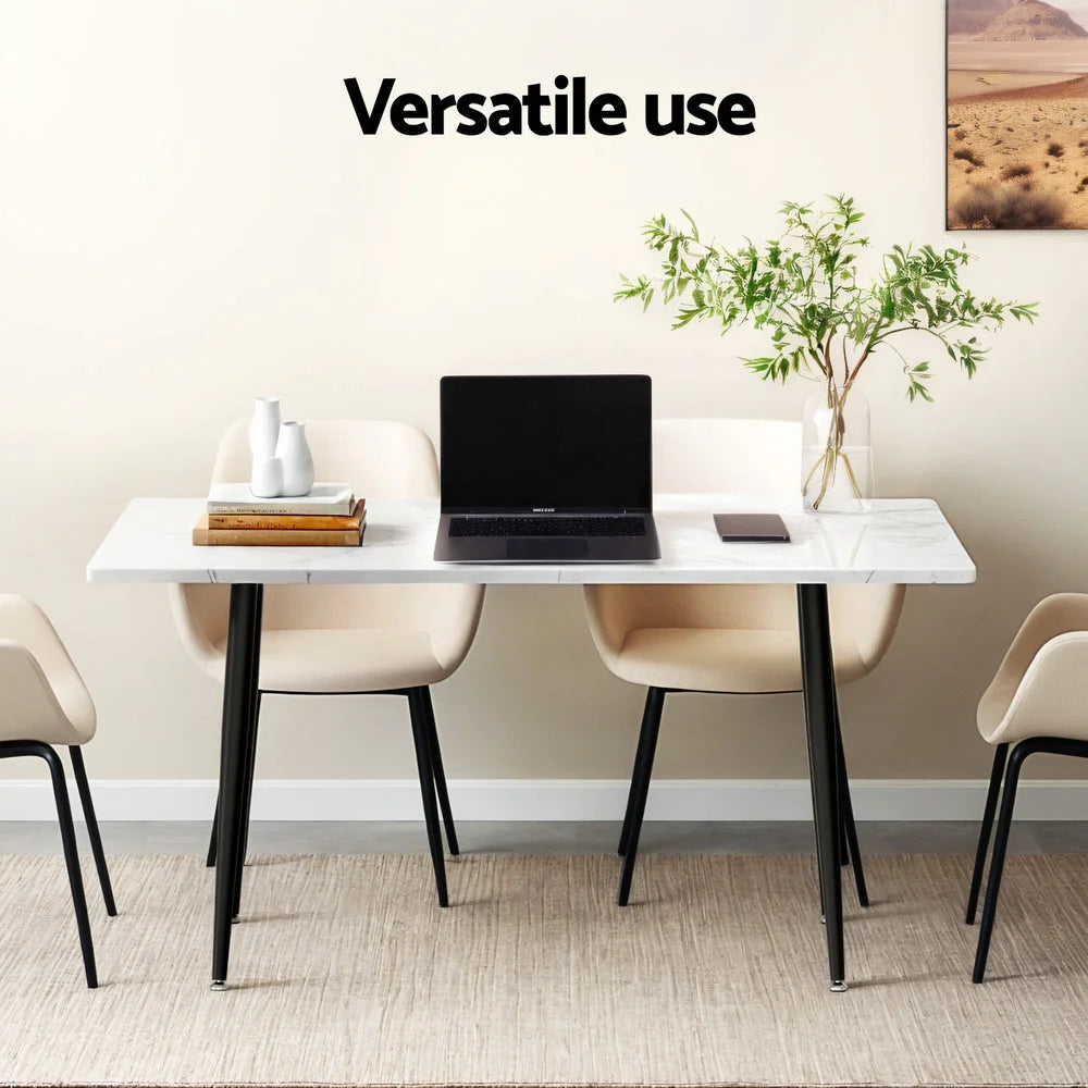 Dining table set with glass tabletop and black steel frame