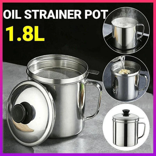 1.8L Stainless Steel Oil Filter Pot with Strainer Lid