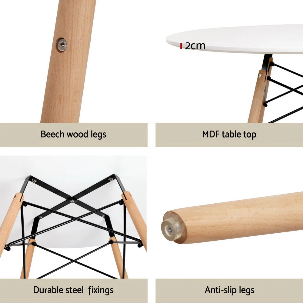 1 Artiss Dining Table and 2 Chairs Set DSW 90cm - Furniture