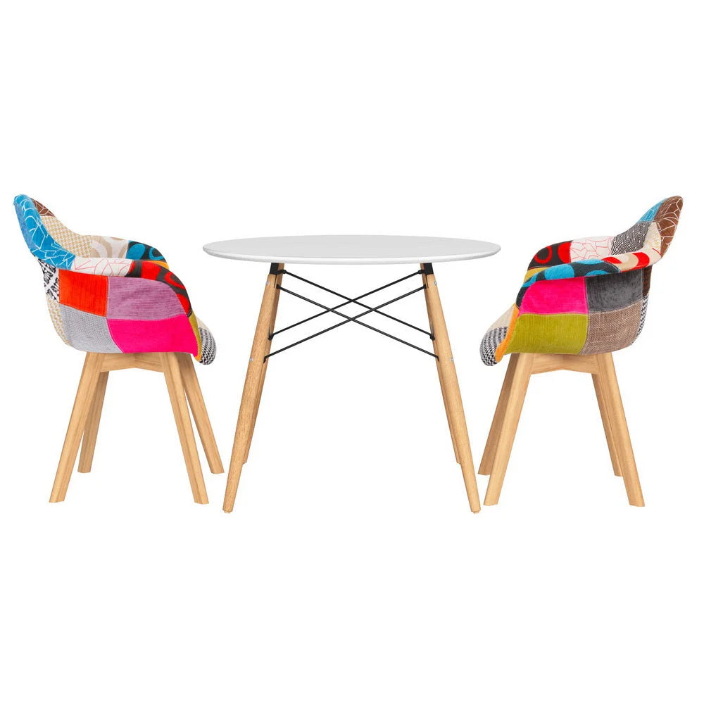 1 Artiss Dining Table and 2 Chairs Set DSW 90cm - Furniture