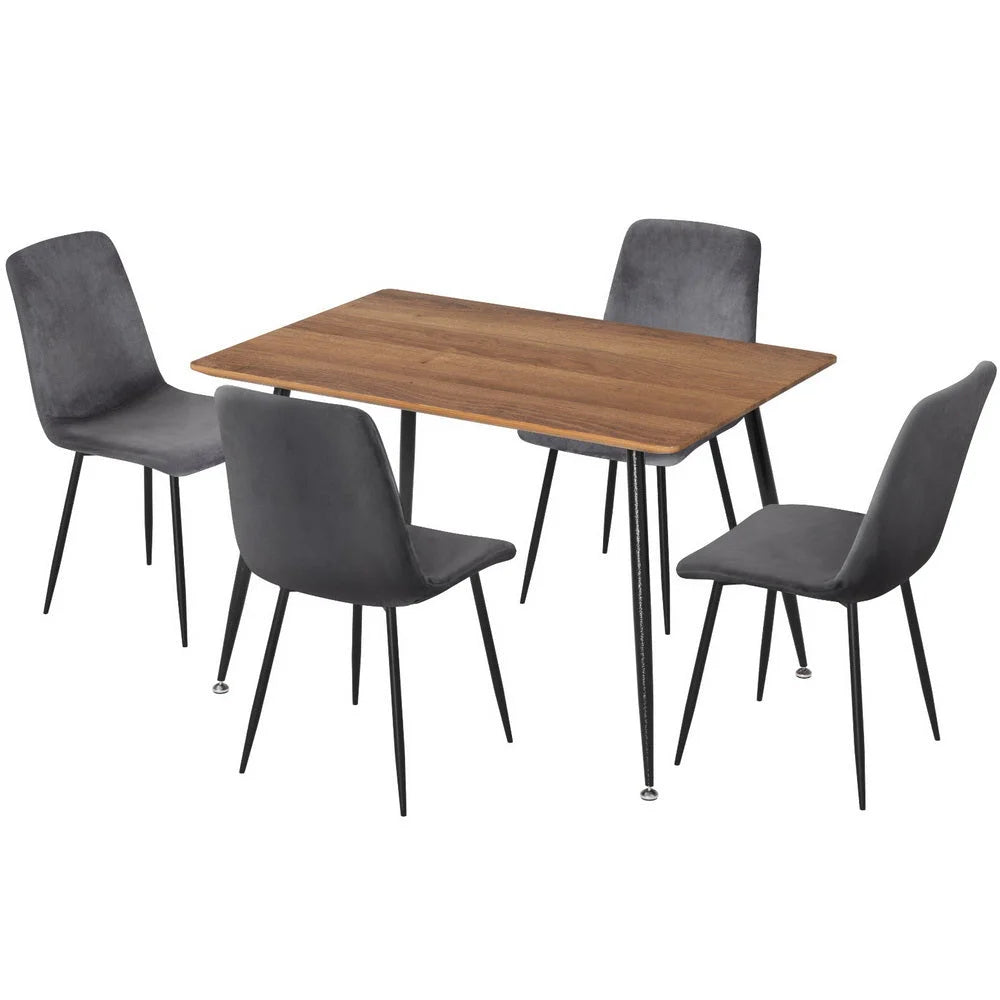 Grey velvet dining table and chairs set