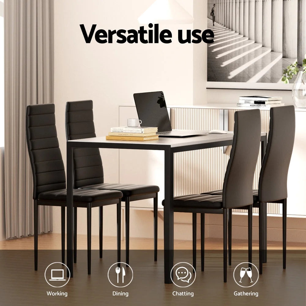 Marble dining chair set with cushioned seat and curved backrest