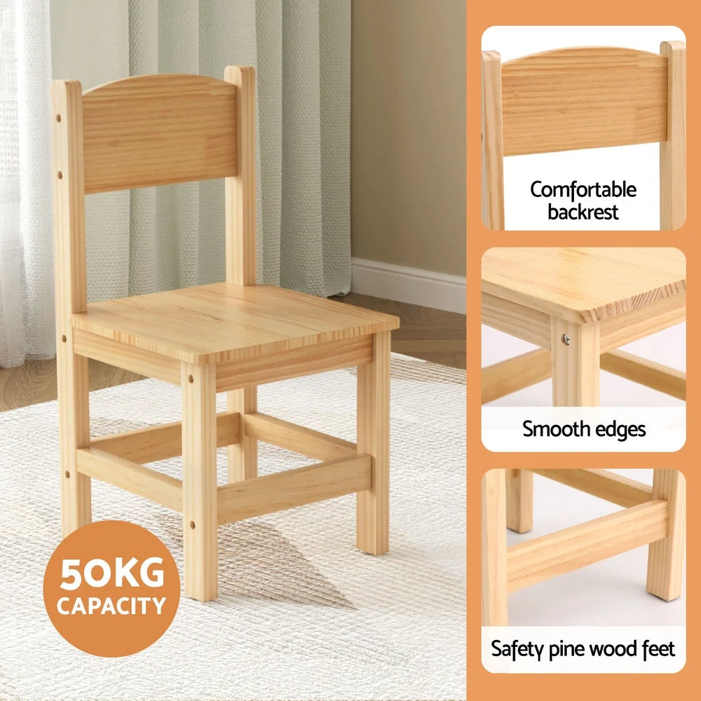 1 Keezi Kids Table and 2 Chairs Set Pinewood - Baby & Kids