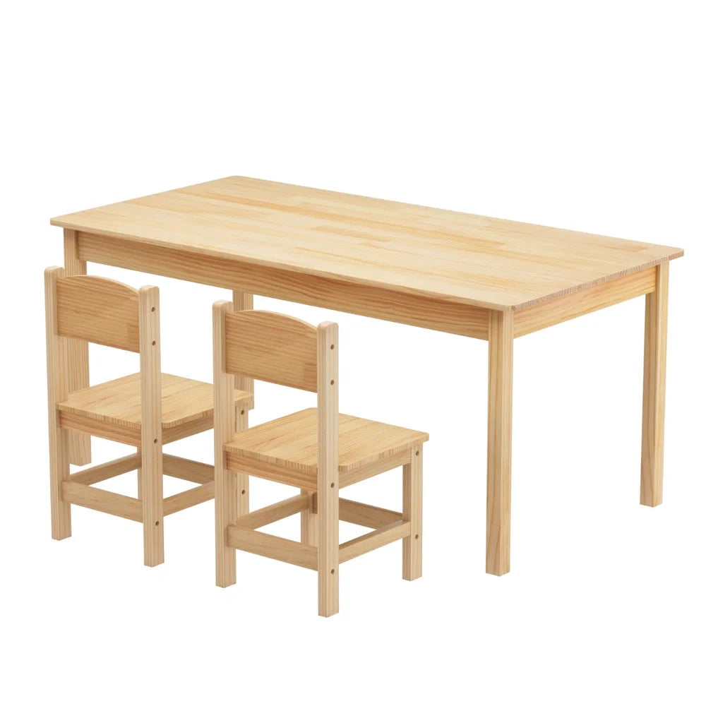 1 Keezi Kids Table and 2 Chairs Set Pinewood - Baby & Kids