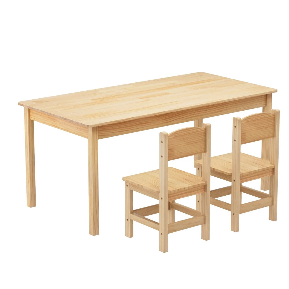 1 Keezi Kids Table and 2 Chairs Set Pinewood - Baby & Kids