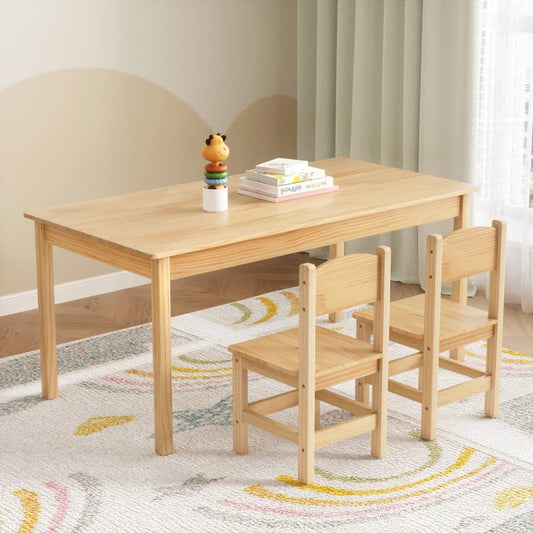 1 Keezi Kids Table and 2 Chairs Set Pinewood - Baby & Kids