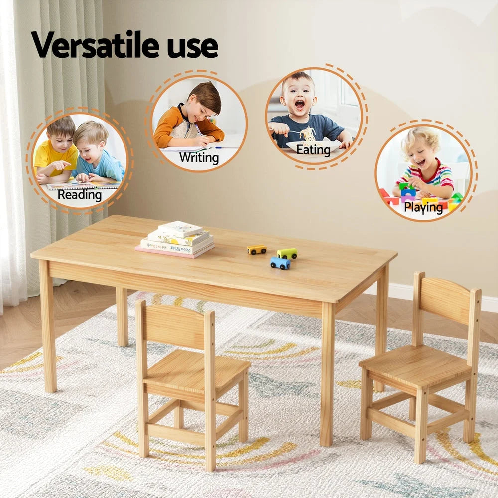 1 Keezi Kids Table and 2 Chairs Set Pinewood - Baby & Kids