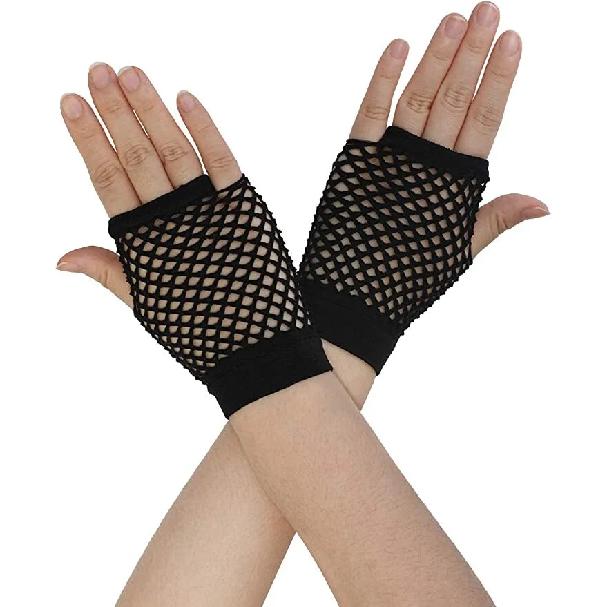 1 Pair Fishnet Gloves Fingerless Wrist Length 70s 80s