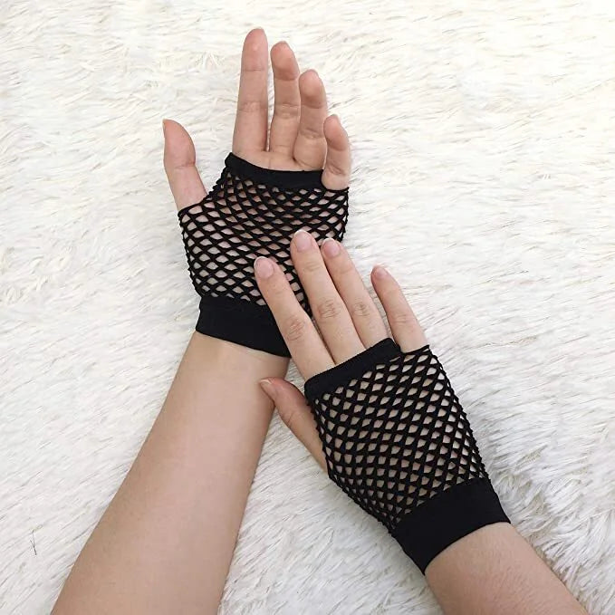 1 Pair Fishnet Gloves Fingerless Wrist Length 70s 80s