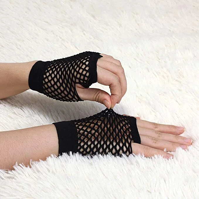 1 Pair Fishnet Gloves Fingerless Wrist Length 70s 80s