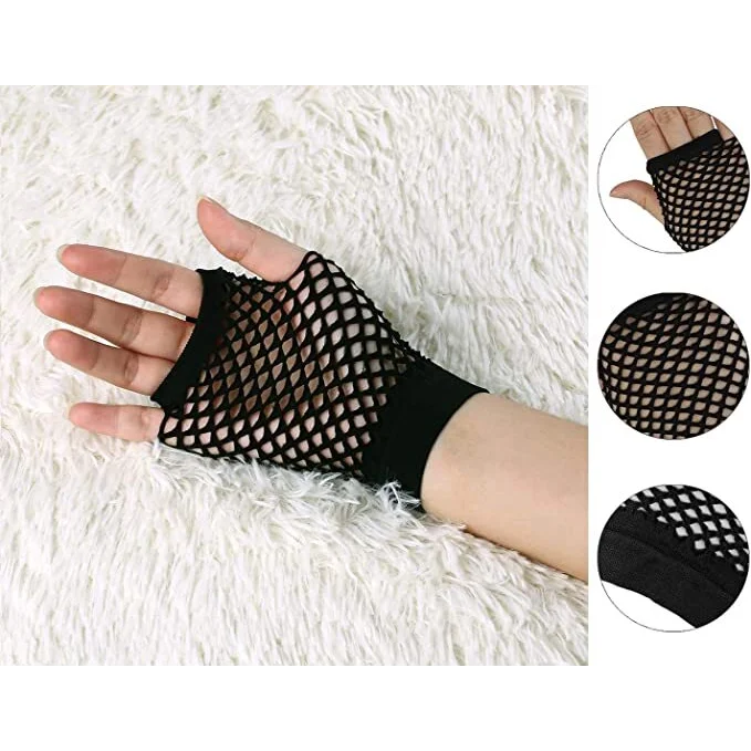 1 Pair Fishnet Gloves Fingerless Wrist Length 70s 80s