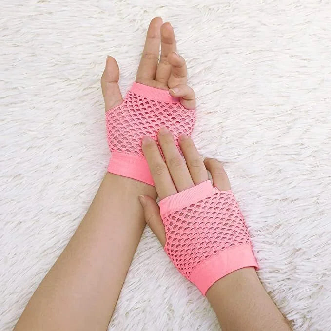 1 Pair Fishnet Gloves Fingerless Wrist Length 70s 80s