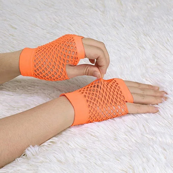 1 Pair Fishnet Gloves Fingerless Wrist Length 70s 80s