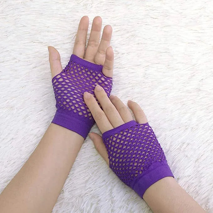 1 Pair Fishnet Gloves Fingerless Wrist Length 70s 80s