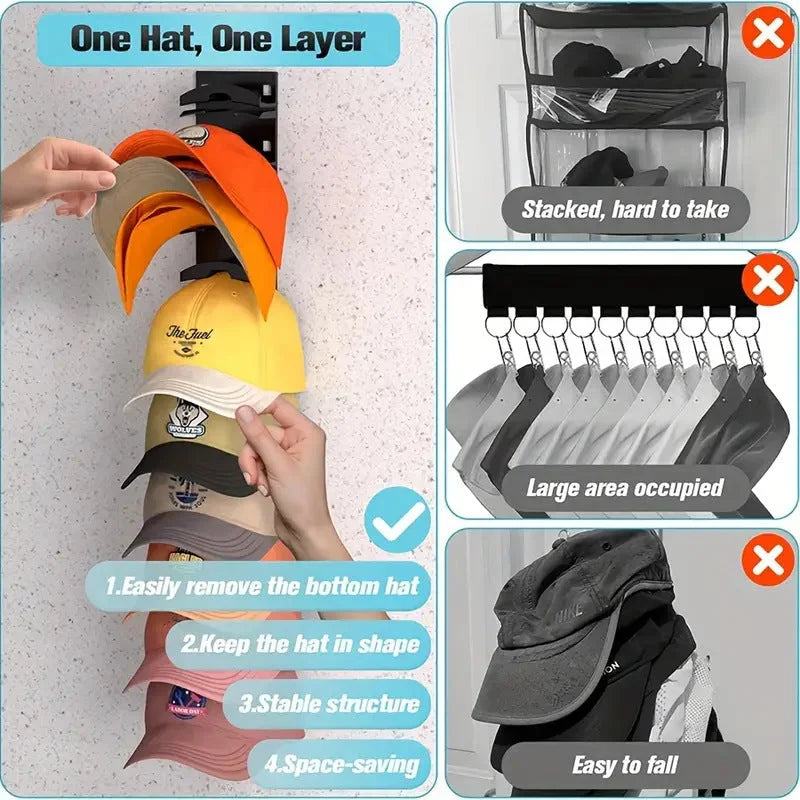 1 Pcs Black Adjustable Hat Organizer Rack for Baseball Caps