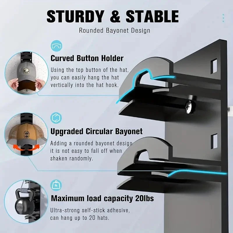 1 Pcs Black Adjustable Hat Organizer Rack for Baseball Caps
