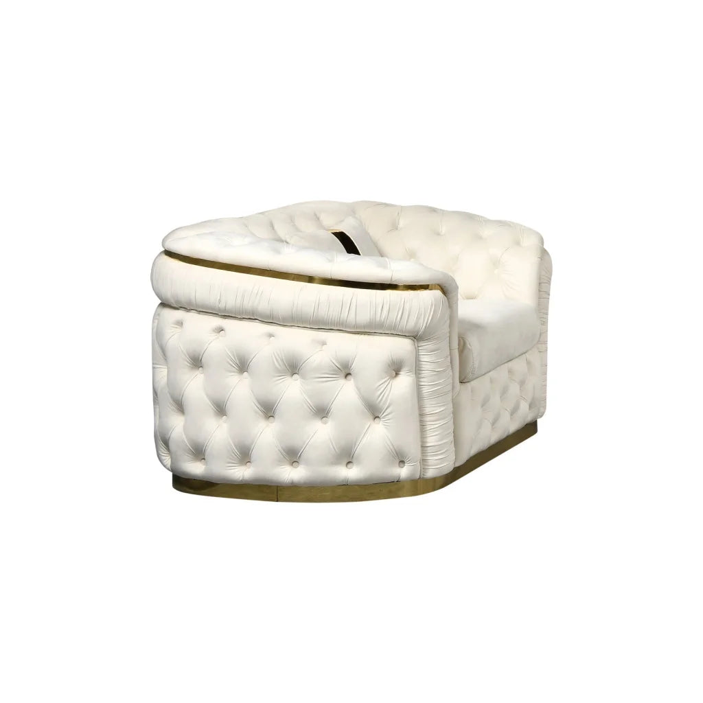 1 Seater Sofa Beige Velvet Fabric Solid Wood construction