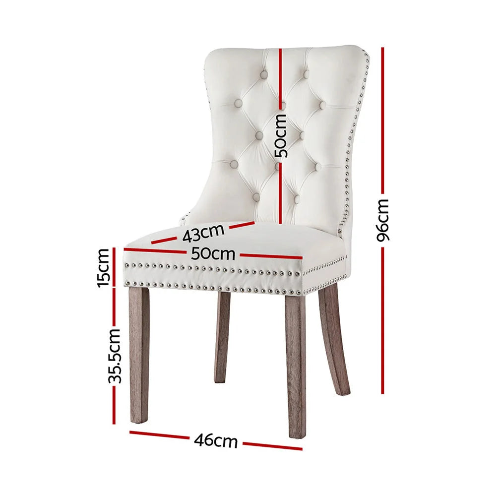 1 Set 2 Dining Chairs Velvet Beige