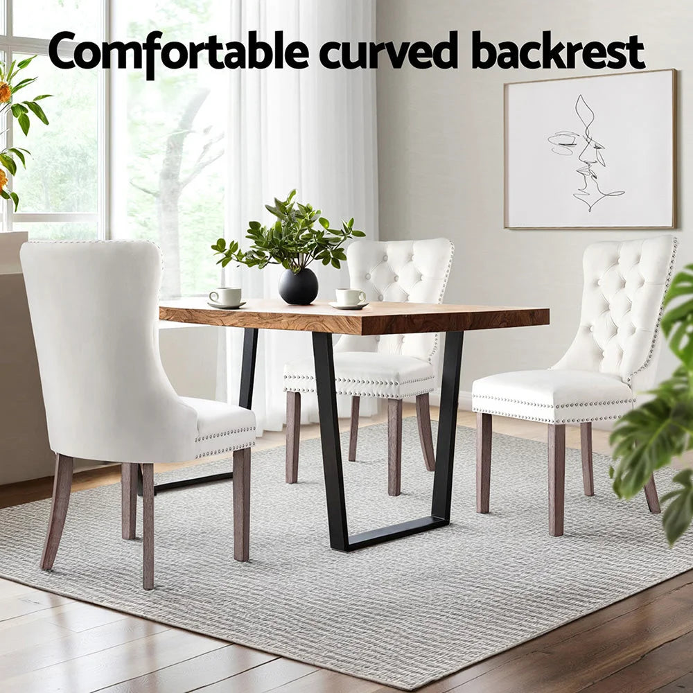 Beige 1 Set 2 Dining Chairs Velvet