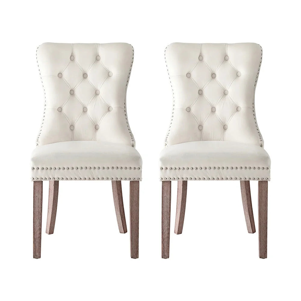 2 Dining Chairs Velvet 1 Set Beige