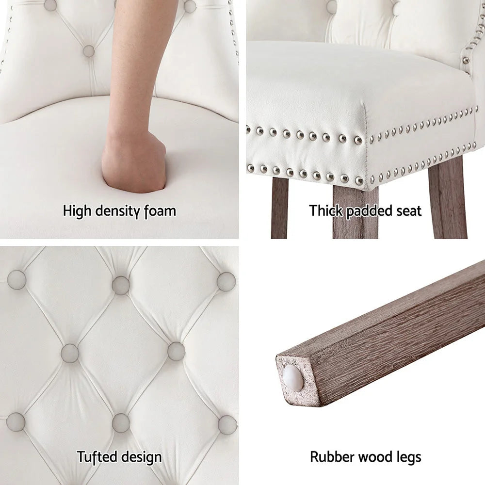 1 Set of 2 Artiss Dining Chairs Beige Velvet - Furniture >