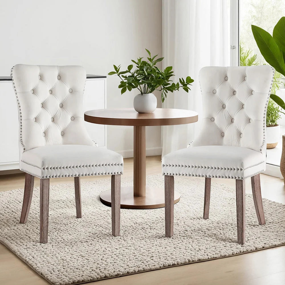 1 Set of 2 Artiss Dining Chairs Beige Velvet - Furniture >