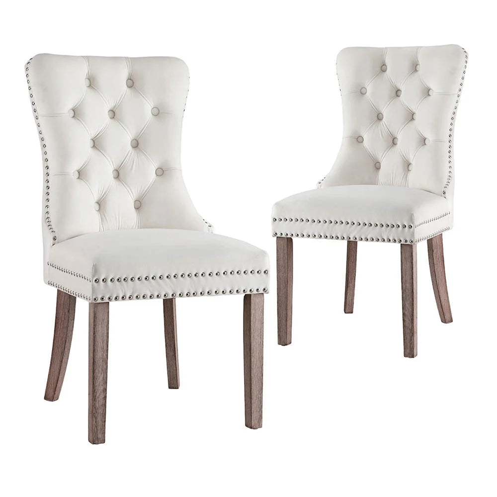 1 Set of 2 Artiss Dining Chairs Beige Velvet - Furniture >
