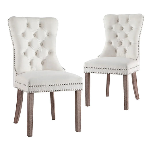 1 Set of 2 Artiss Dining Chairs Beige Velvet - Furniture >