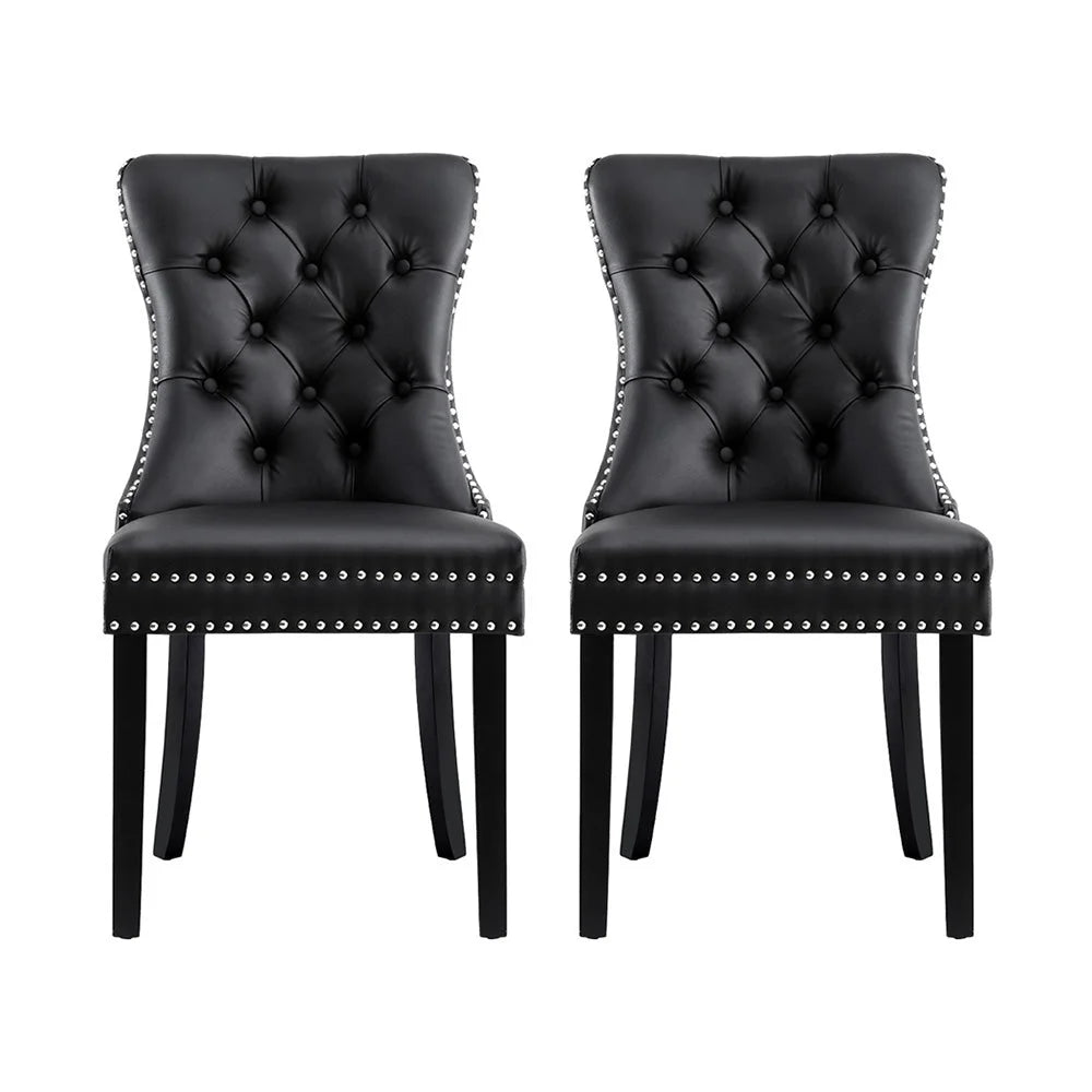 1 Set of 2 Artiss Dining Chairs Black Leather - Furniture >