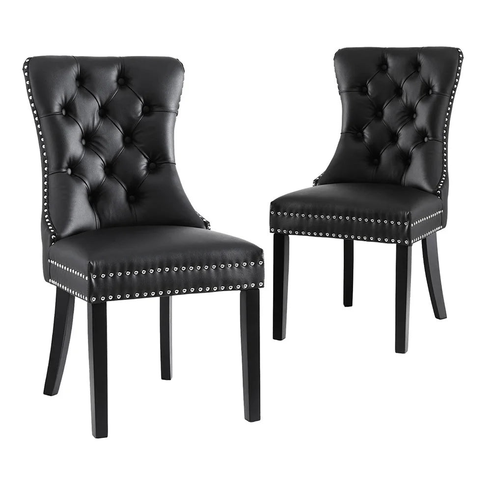 1 Set of 2 Artiss Dining Chairs Black Leather - Furniture >