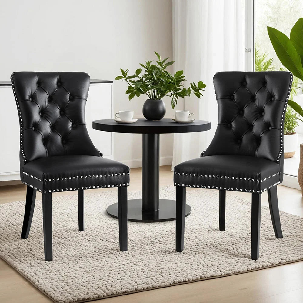 1 Set of 2 Artiss Dining Chairs Black Leather - Furniture >