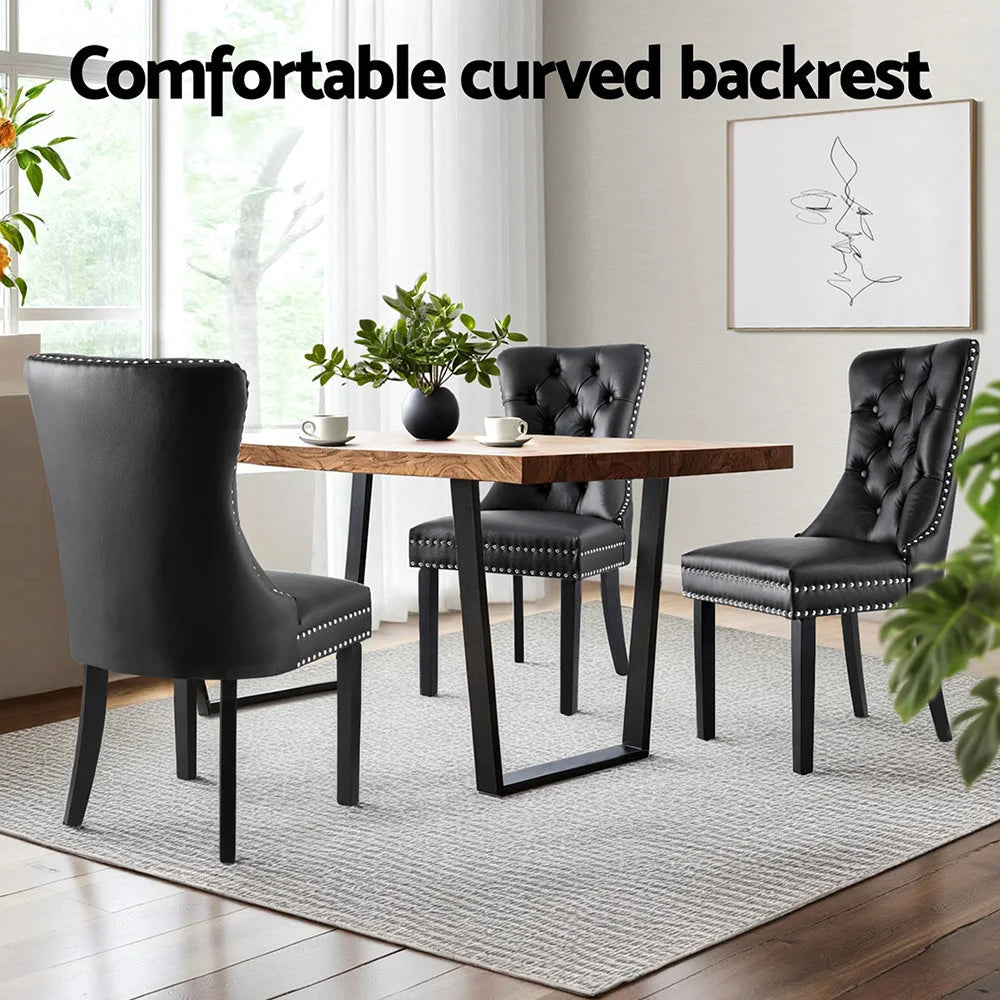 1 Set of 2 Artiss Dining Chairs Black Leather - Furniture >