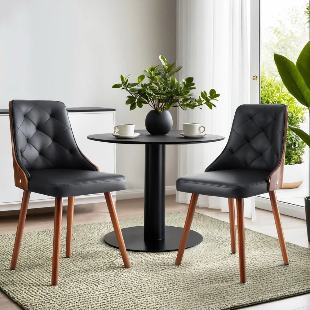 1 Set of 2 Artiss Dining Chairs Black PU - Furniture >