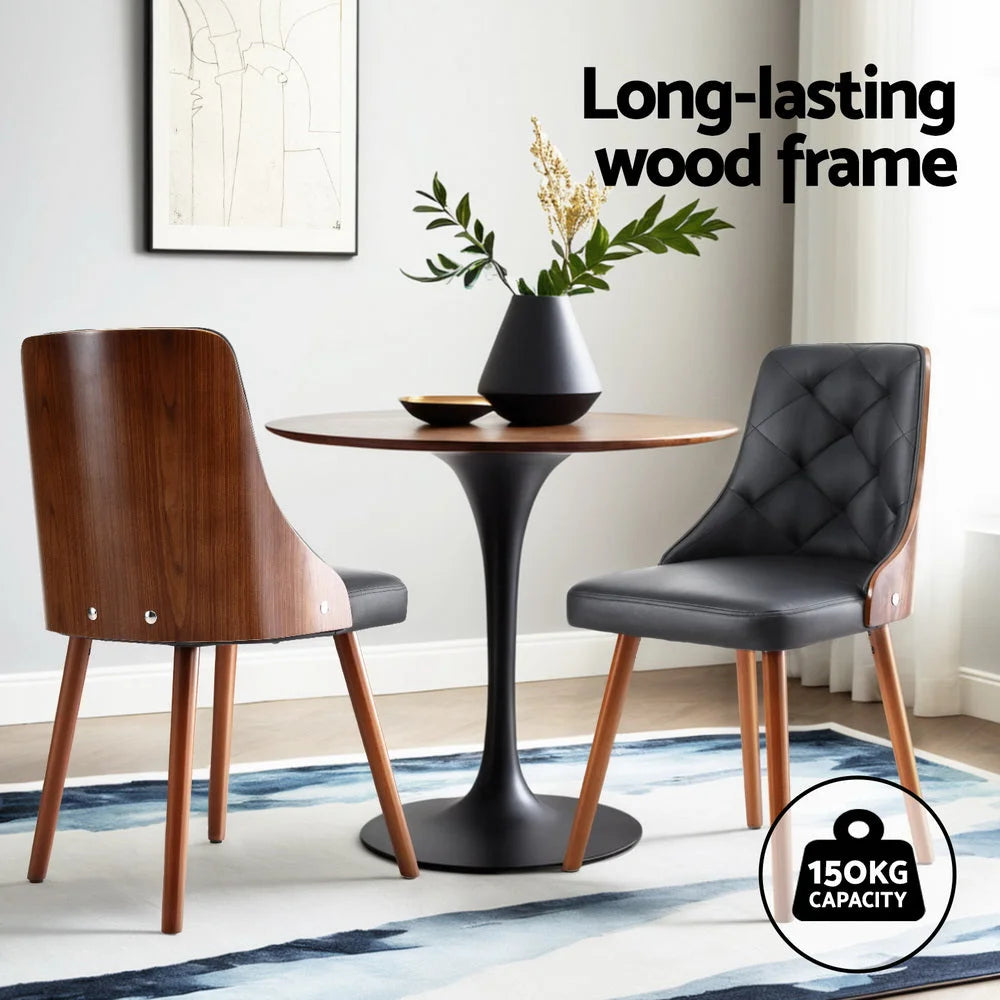 1 Set of 2 Artiss Dining Chairs Black PU - Furniture >