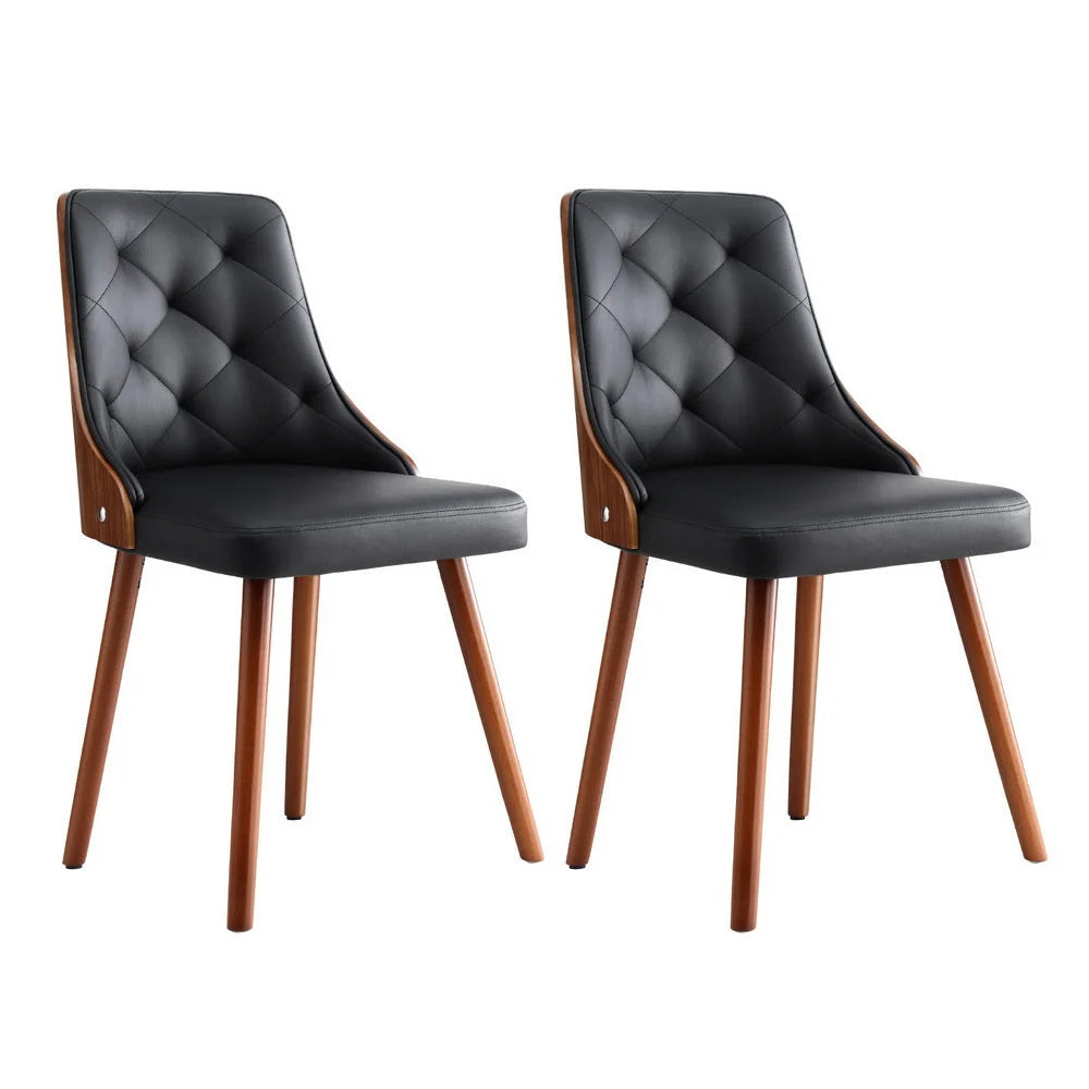 1 Set of 2 Artiss Dining Chairs Black PU - Furniture >