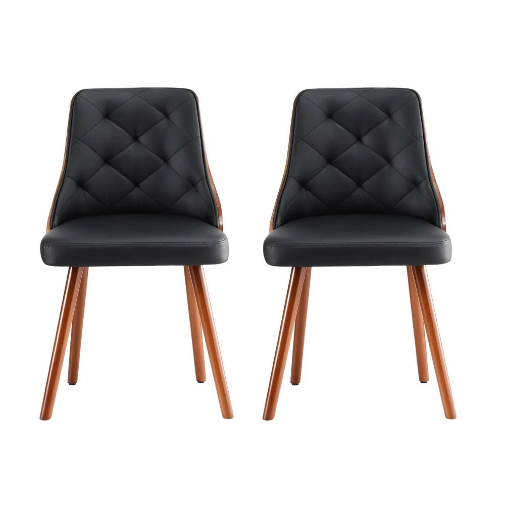 1 Set of 2 Artiss Dining Chairs Black PU - Furniture >