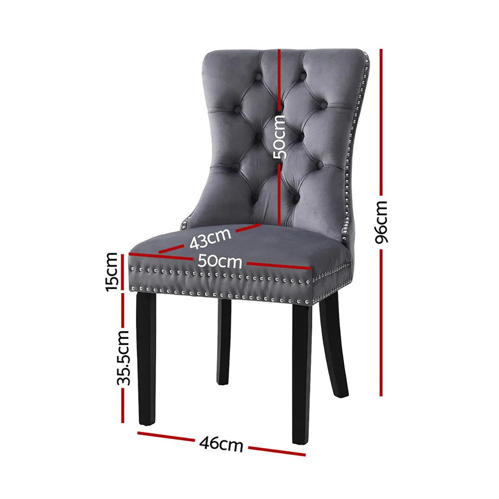 1 Set of 2 Artiss Dining Chairs Grey Velvet - Furniture >