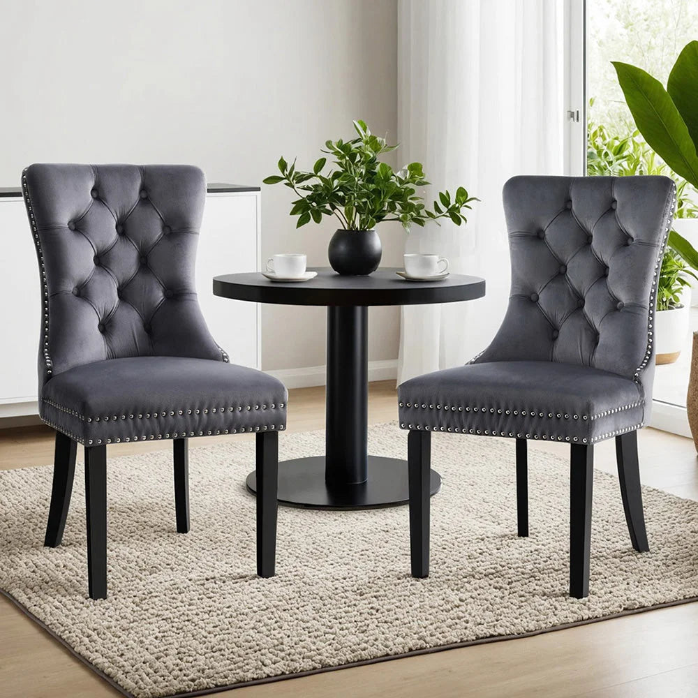 1 Set of 2 Artiss Dining Chairs Grey Velvet - Furniture >