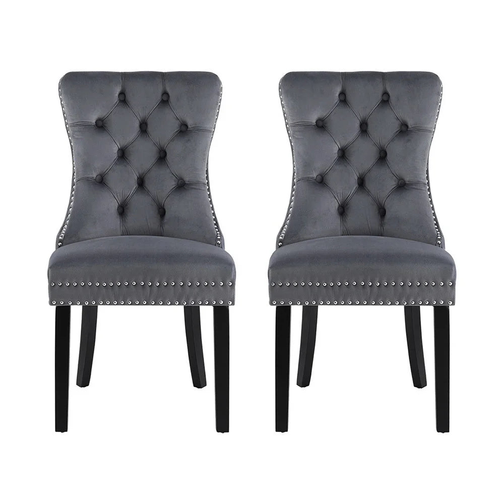 1 Set of 2 Artiss Dining Chairs Grey Velvet - Furniture >