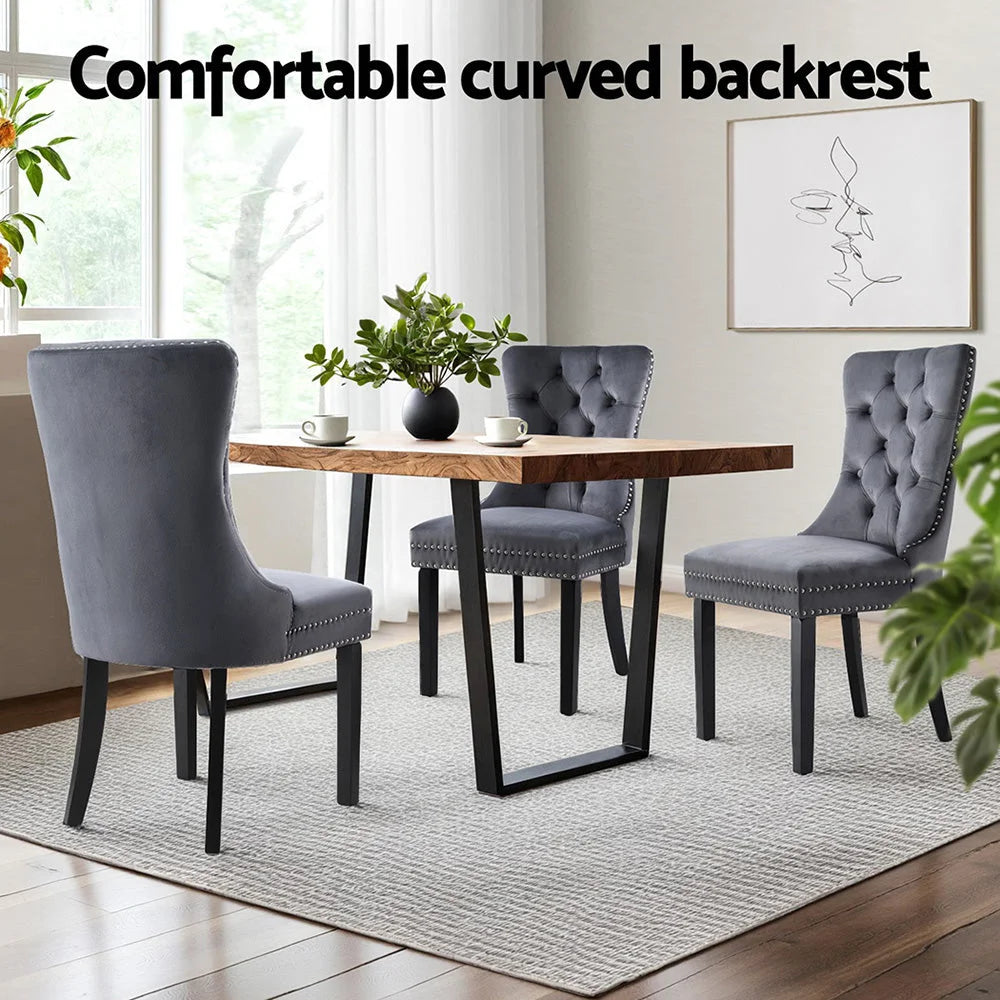1 Set of 2 Artiss Dining Chairs Grey Velvet - Furniture >