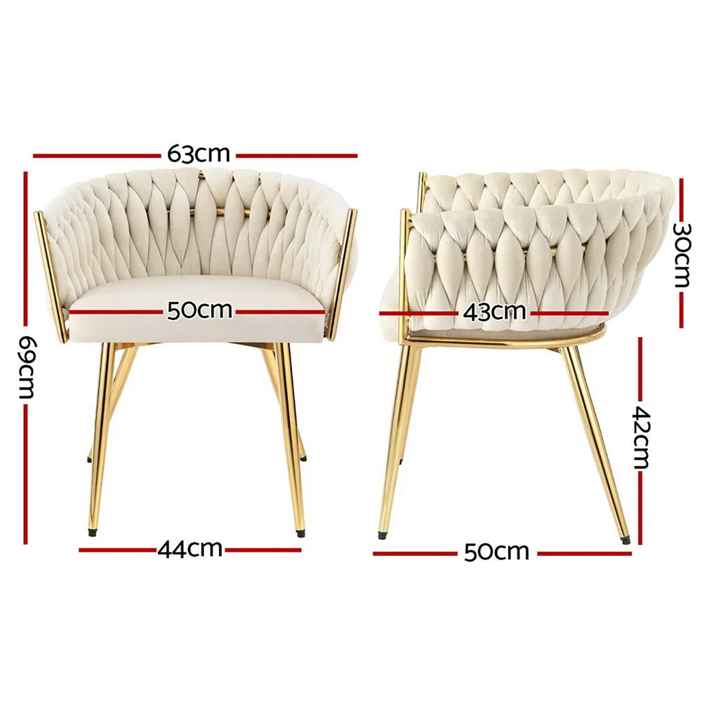 Set of two beige velvet dining chairs